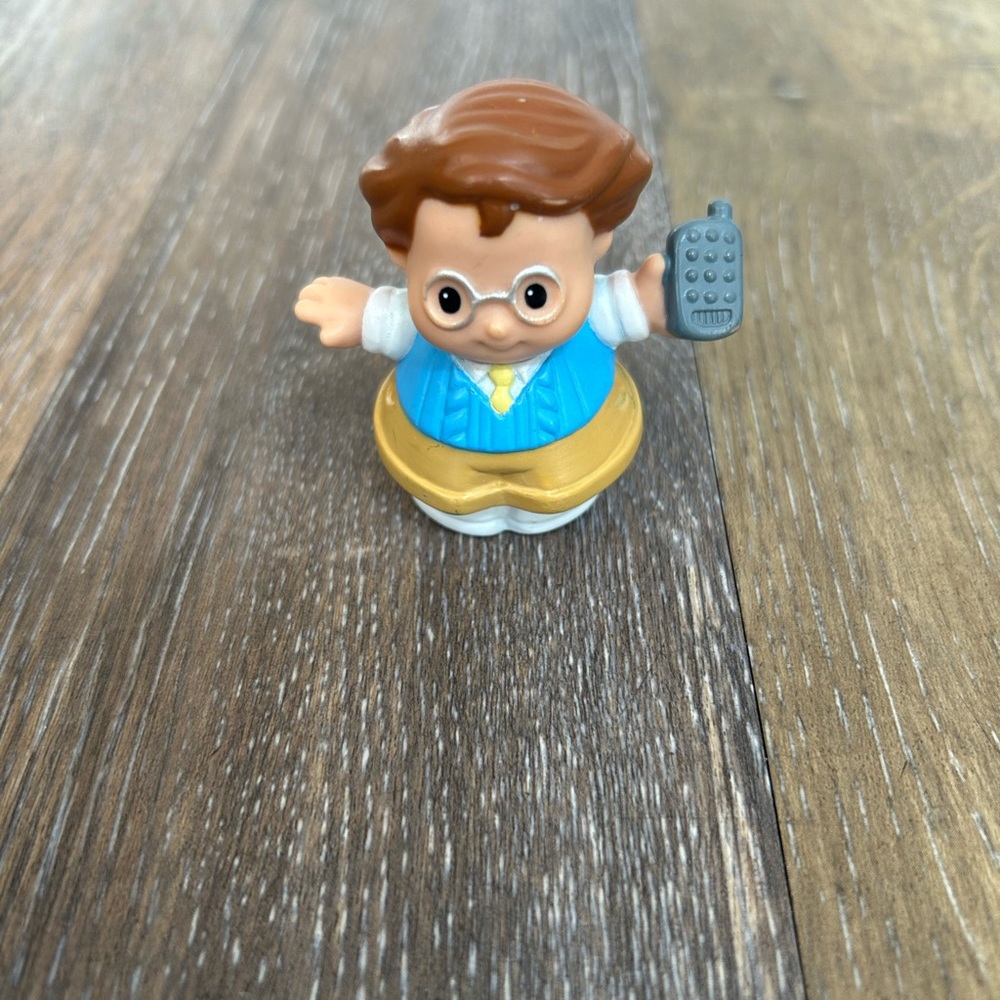 Little People Figures:Male with Glasses, cell Phone, Blue Vest (2001) as is